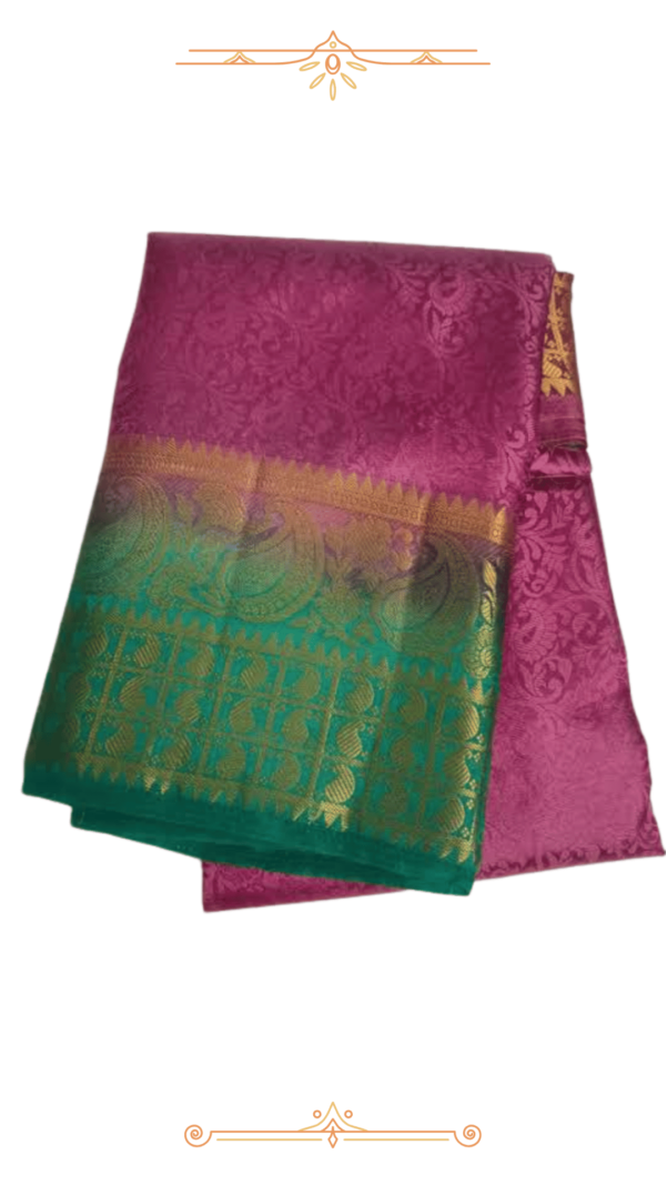 Elegant Pink Banarasi Silk Saree – Folded View Pink & Green Banarasi Silk Saree
