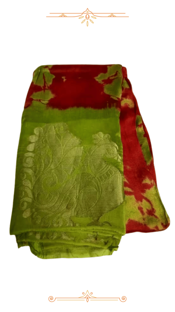 Green & Red Banarasi Silk Saree Green & Red Banarasi Silk Saree with Gold Zari Work