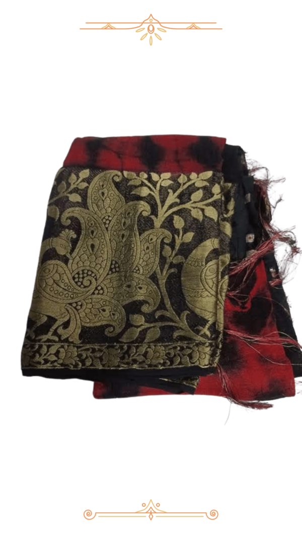 Premium Red & Black Banarasi Silk Saree neatly folded to showcase its elegant drape