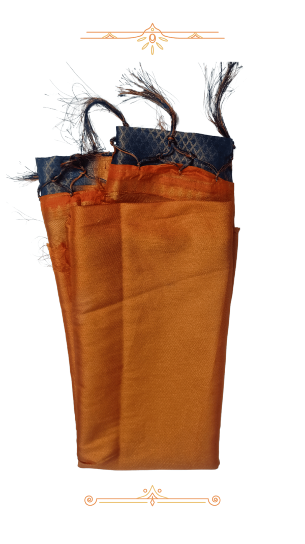 Orange Banarasi Silk Saree with Blue Border – Front View