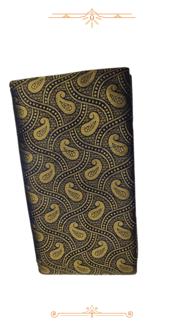 A premium Banarasi back side view of silk saree with luxurious fabric & gold detailing