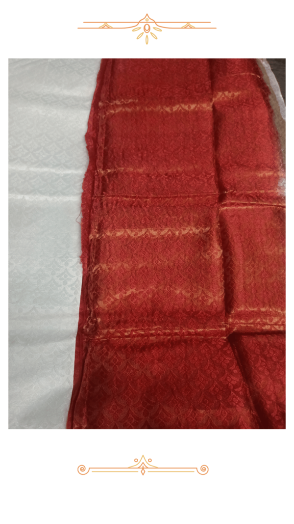 Red blouse piece with golden embroidery for Banarasi saree.