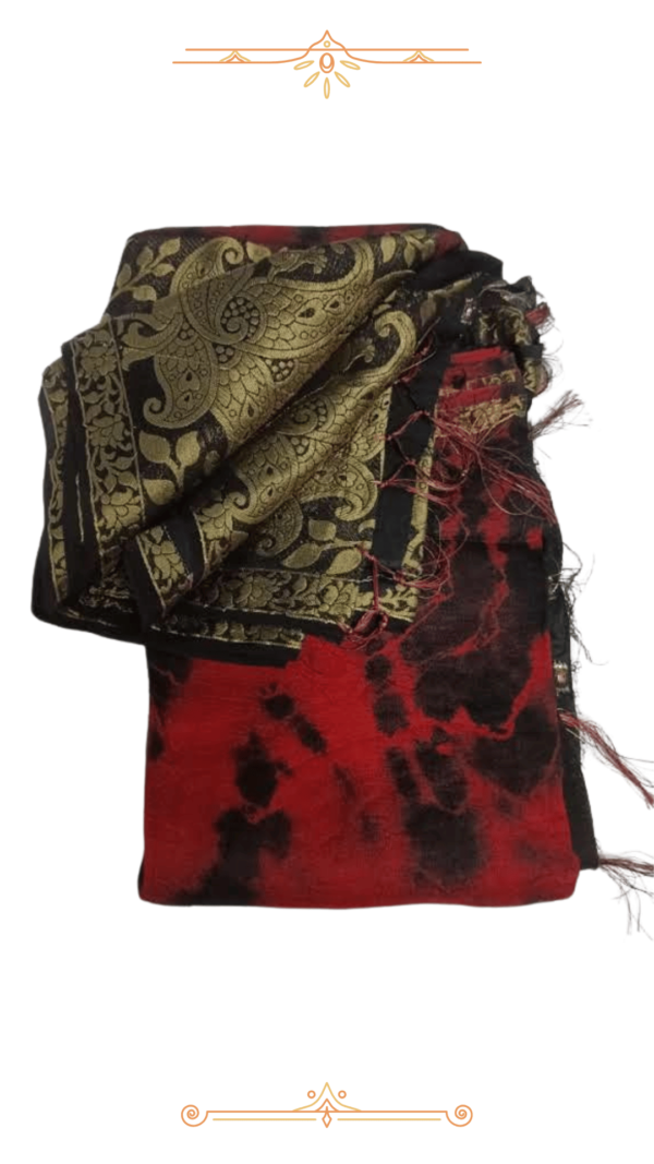 Close-up of the golden color border on a Red & Black Banarasi Silk Saree