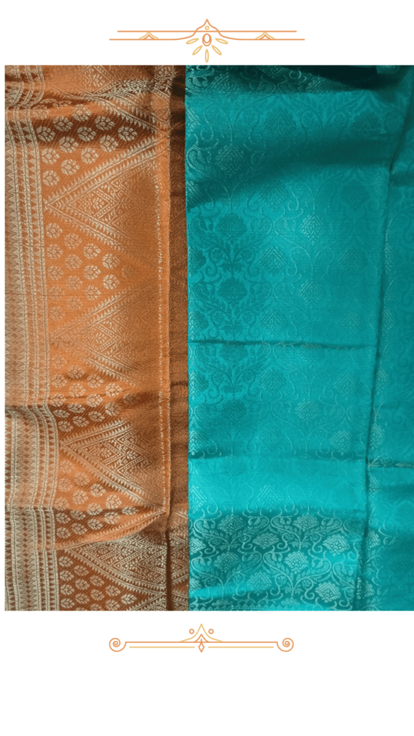 "Matching Blouse Piece – Green, Orange & Gold Banarasi Saree"
