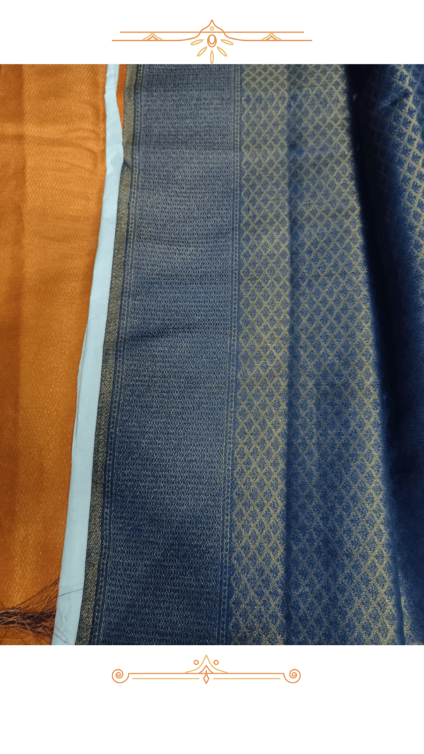 🔥 1 Stunning Orange Banarasi Silk Saree with Blue Border - Image 8