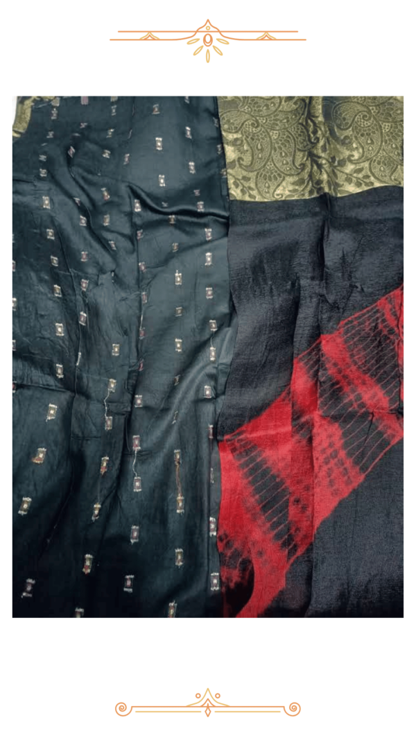 Matching black blouse piece with golden color for Banarasi Silk Saree