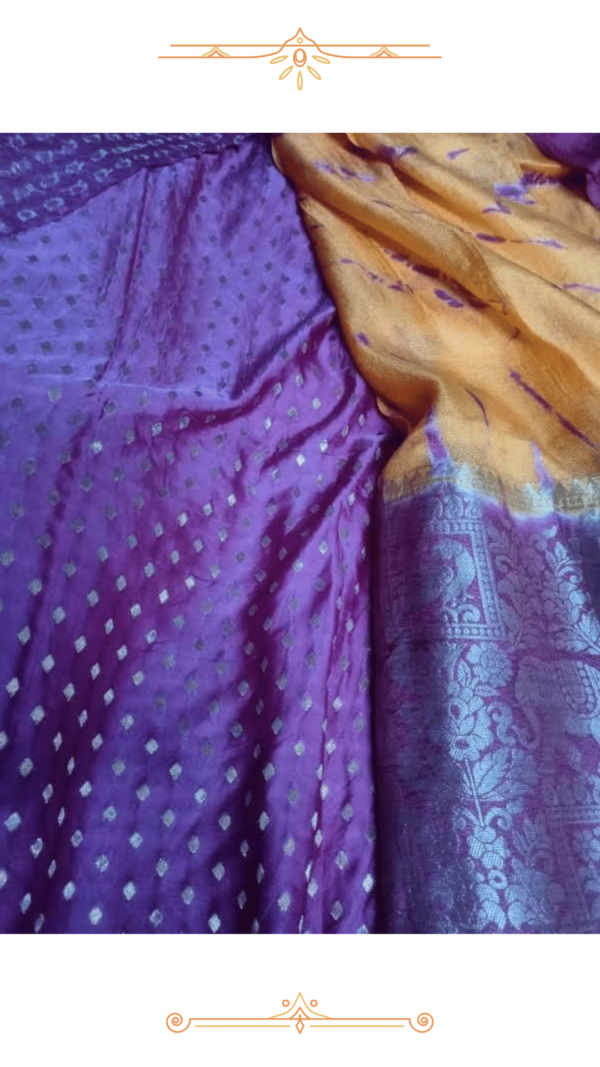 Unstitched red silk blouse piece included with the Yellow & Red Banarasi Silk Saree