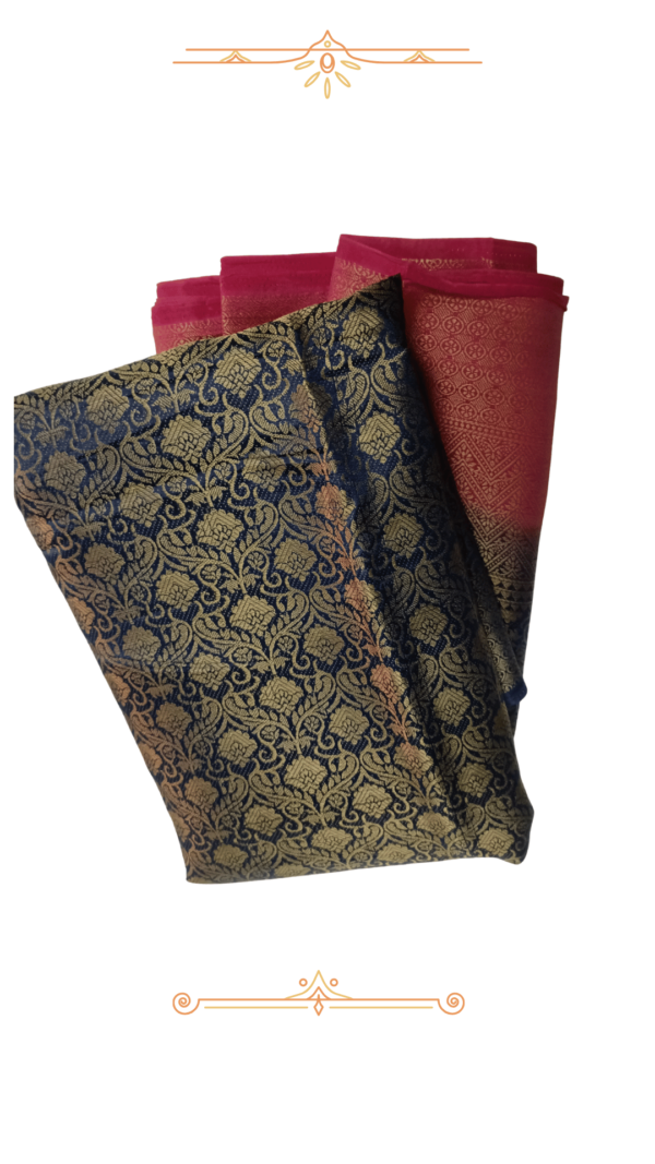"Banarasi Designer Saree – Red, Blue & Gold | Premium Silk"