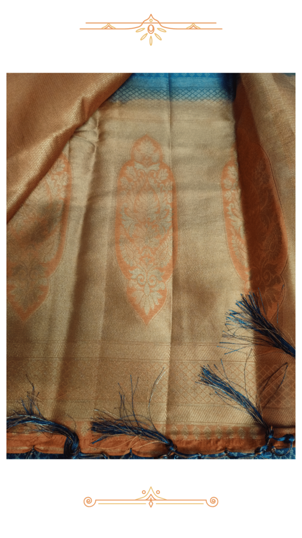 🔥 1 Stunning Orange Banarasi Silk Saree with Blue Border - Image 5