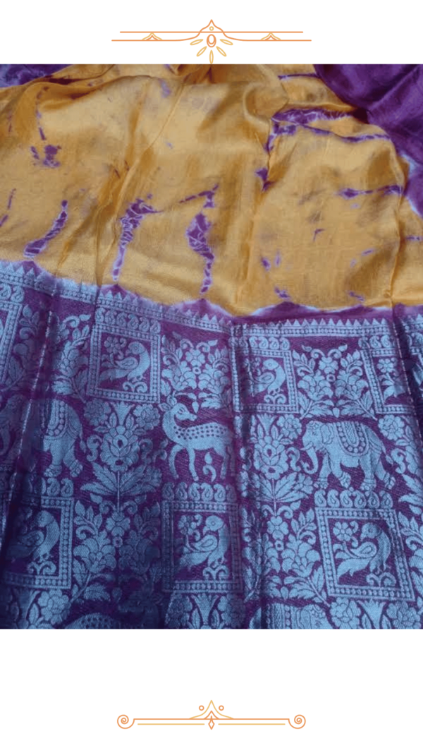 Detailed gold work on the border of the Yellow & Red Banarasi Silk Saree