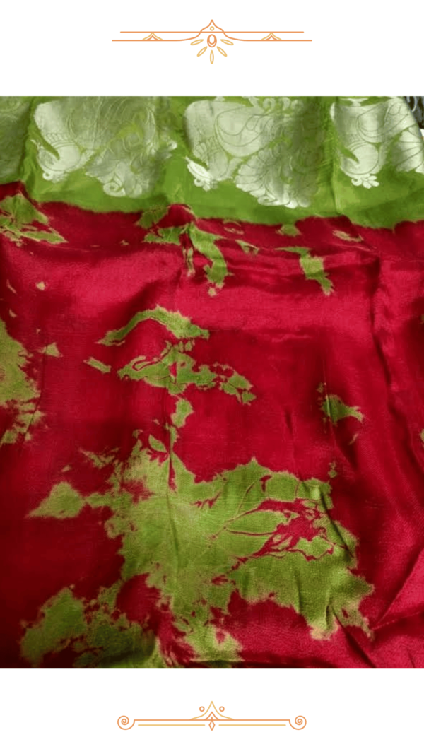 Green and Red Banarasi Silk Saree with Intricate Green Border Design