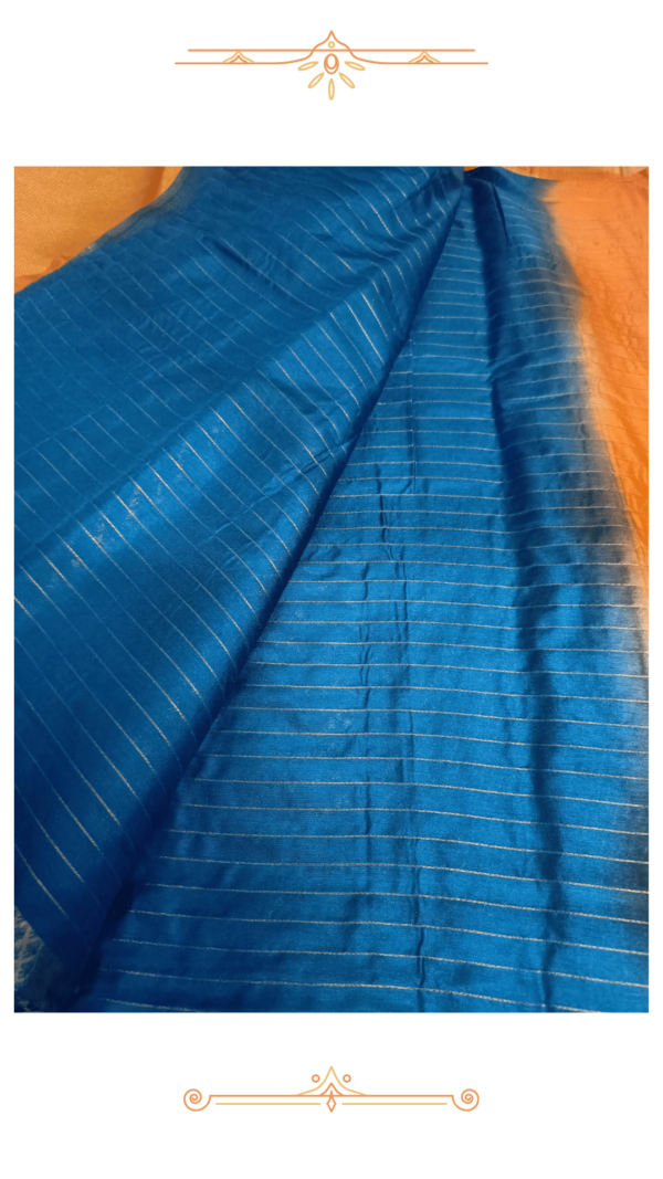 🔥 1 Stunning Orange Banarasi Silk Saree with Blue Border - Image 2