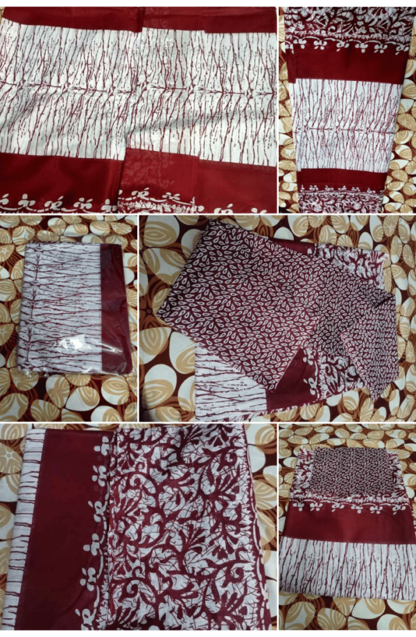 Red and Ceramic White Cotton Saree – Classy Contrast Elegance - Image 2