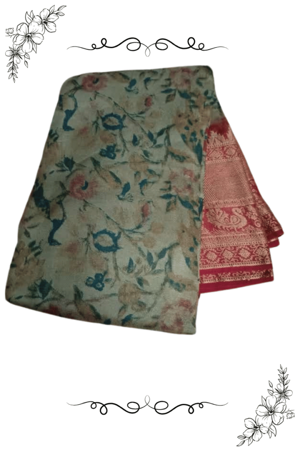 Alt Text: Back side view of georgette saree worn by model