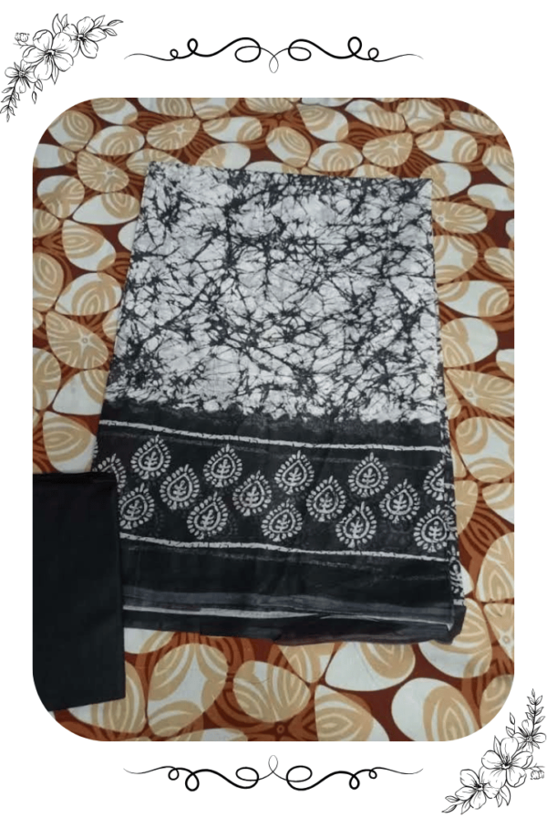 Front view of white and black designer cotton saree for daily wear