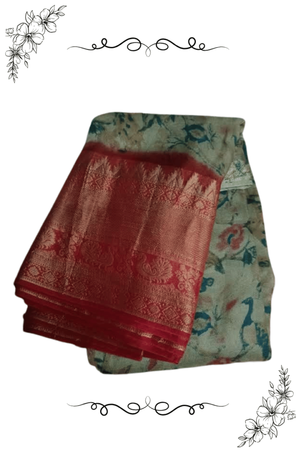 Alt Text: Front view of georgette saree displayed neatly
