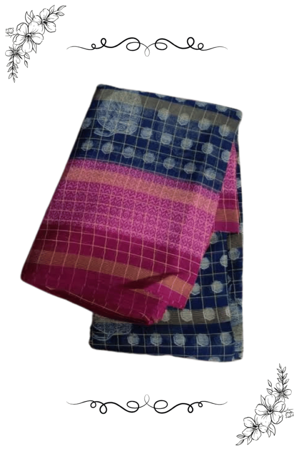 Front view of fancy blue designer saree with detailed pallu