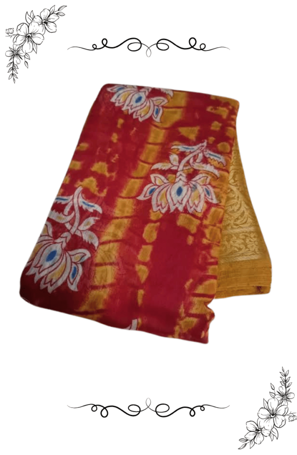 back side view of Golden Border Red Silk Saree with Elegant Design