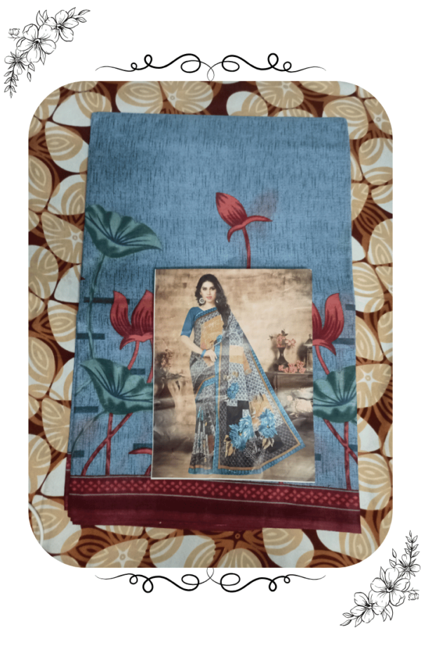 Elegant grey designer saree with red border displayed in full front view