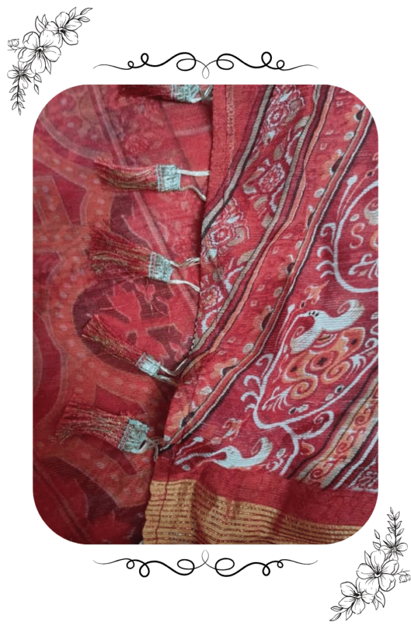 thread embroidered design on red georgette saree