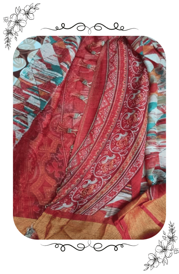 Red saree inside view showing fabric texture and weave