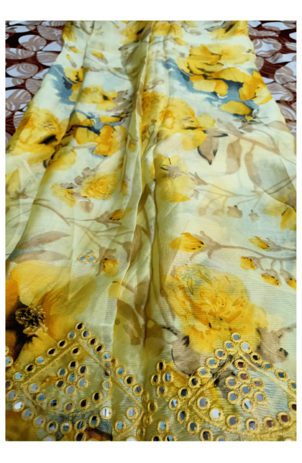 Yellow Floral Georgette Saree – Elegant & Affordable