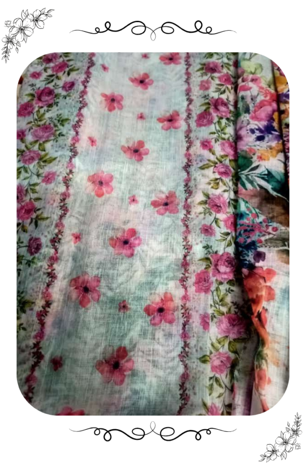 Linen Cotton Saree - Pink and White Floral Saree - Image 7