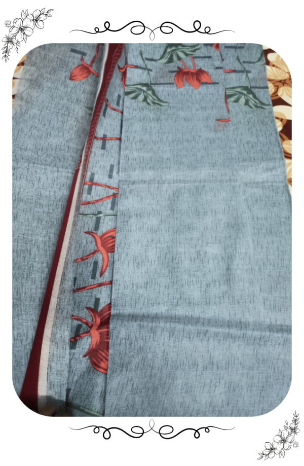 Grey Designer Saree with Red Border – Elegant Look - Image 7