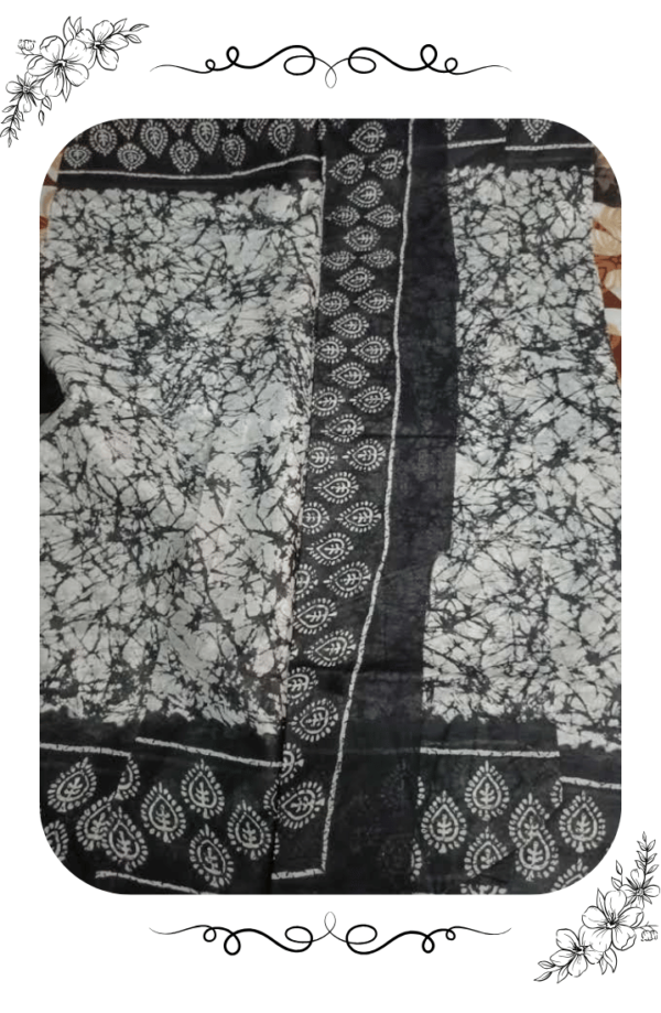 Close-up of the designer pattern on white cotton saree