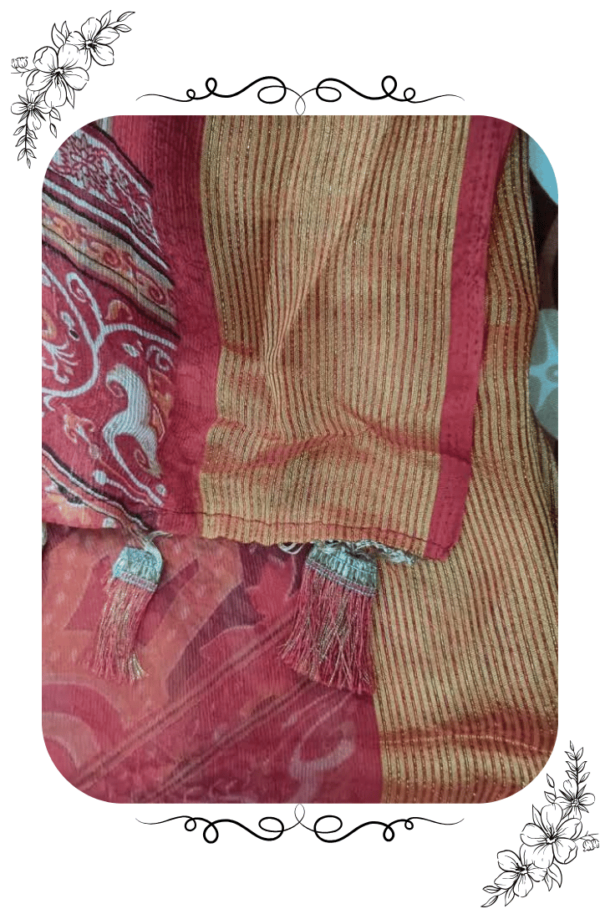 Close view of border of red saree