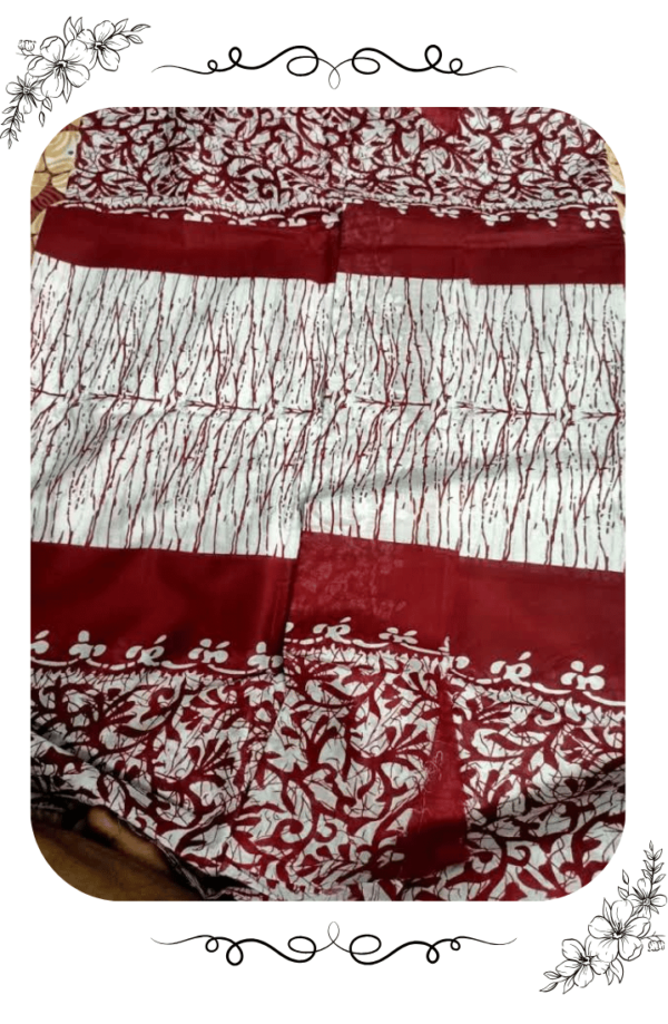 Inside fabric view of red and white cotton saree