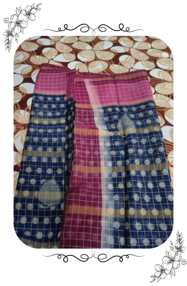Close-up of designer patterns on blue fancy saree