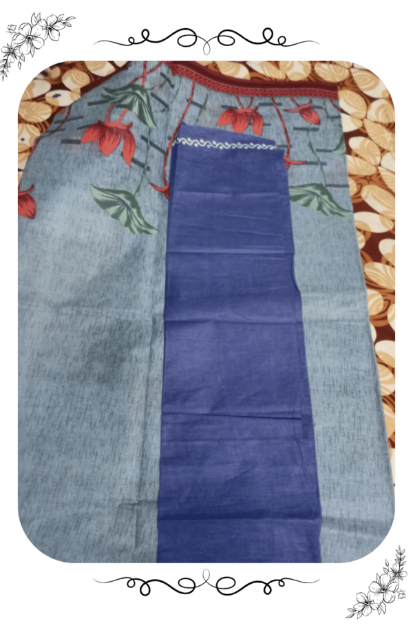 blue blouse piece with border for grey saree