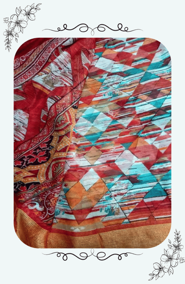 Elegant Red Georgette Saree with Gold Embellished Border – Lightweight Party Wear - Image 2